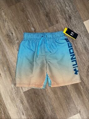 NEW Boys Under Armour Blue to Orange Gradient Swim Trunks